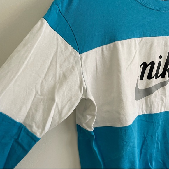 Nike Loose Fit Long Sleeve Color Block Tee Blue White L Large - Picture 3 of 8